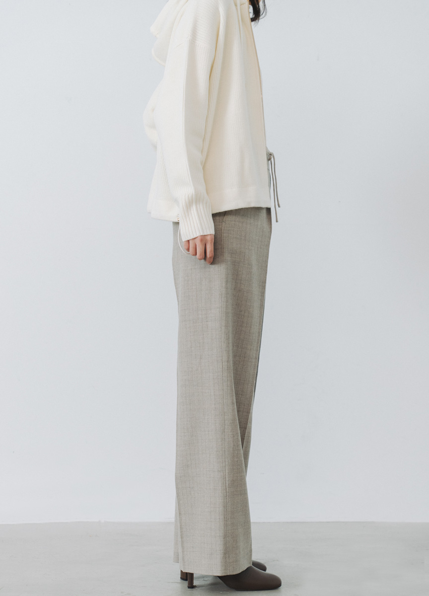 法蘭絨條紋綁帶寬褲